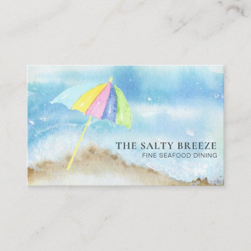  QR Beach Sand Umbrella Sea Watercolor Ocean Bu Business Card