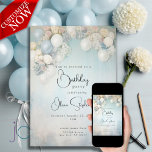 QR Birthday Festive Blue and White Floral Balloons Invitation