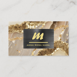 *~* QR Black AP66 Ivory Gold Glitter Initial Business Card