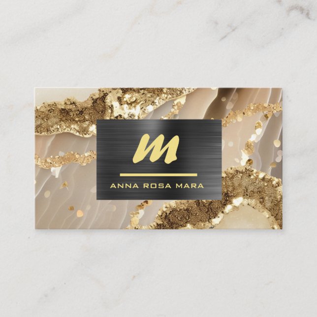 *~* QR Black AP66 Ivory Gold  Glitter Initial Business Card (Front)