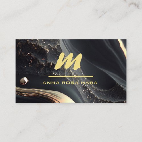  QR Black Gold Marble Initial Monogram AP66 Business Card