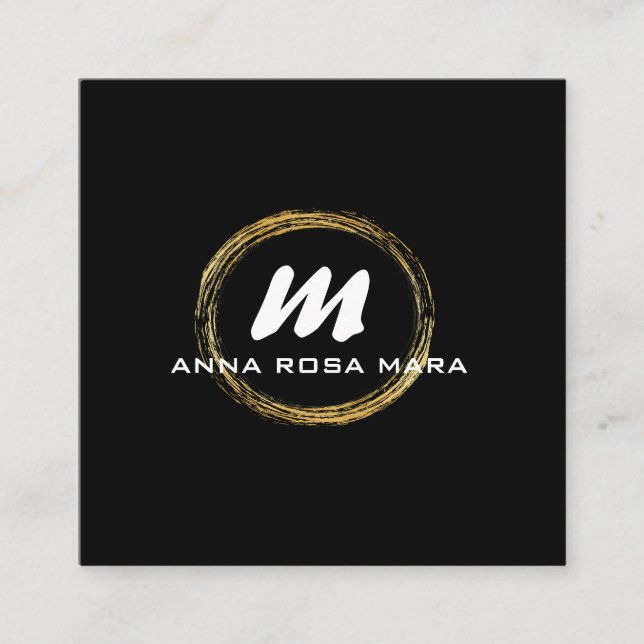 *~* QR Black Gold White Dramatic Elegant AP65 Square Business Card (Front)