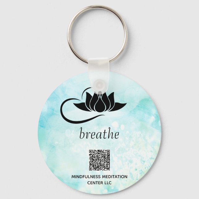 *~* QR - BREATHE Lotus Branding Turquoise SWAG   K Keychain (Front)