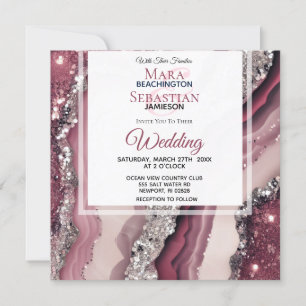 *~* QR BURGUNDY PINK Agate RSVP AR66 Wedding Invitation