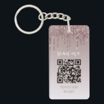 QR Business Card Blush Pink Dripping Glitter Keychain<br><div class="desc">QR Business Card Blush Pink Dripping Glitter Keychain
This trendy,  girly and modern rose gold dripping glitter business card will be the perfect addition to your small business promotional supplies.</div>