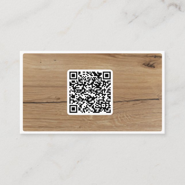 QR-Code 100% natural organic wooden style on white Business Card (Front)
