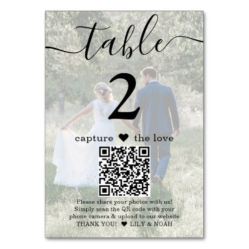 QR Code 2 Photo Any Text Capture the Love Wedding Table Number