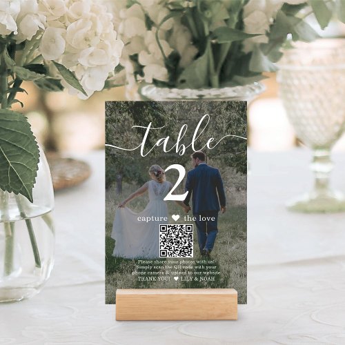 QR Code 2 Photo Capture the Love Wedding White Table Number