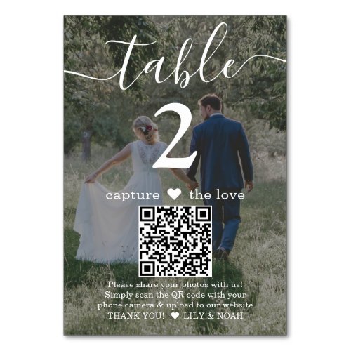 QR Code 2 Photo Capture the Love Wedding White Table Number