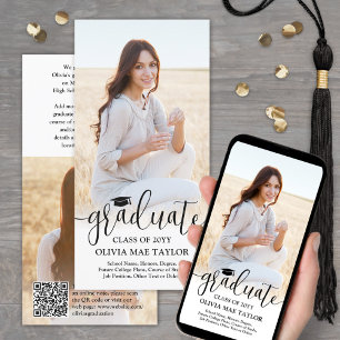QR Code & 2 Photos Modern Black Script Graduation Announcement
