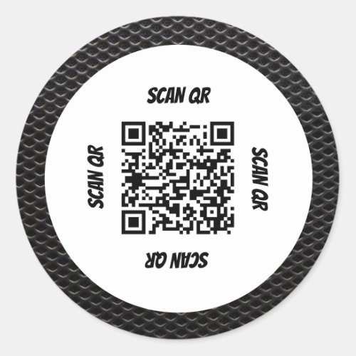 QR Code 360 Simple Chic Black Carbon Pattern Frame Classic Round Sticker