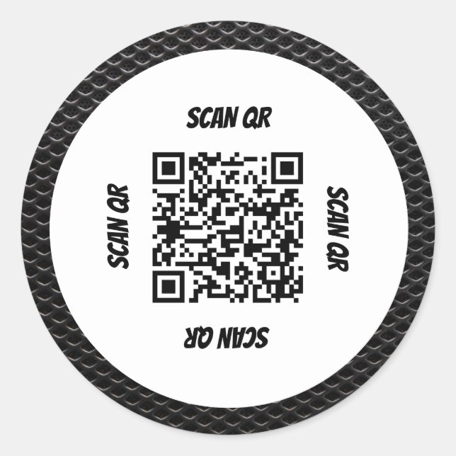 QR Code 360 Simple Chic Black Carbon Pattern Frame Classic Round Sticker (Front)