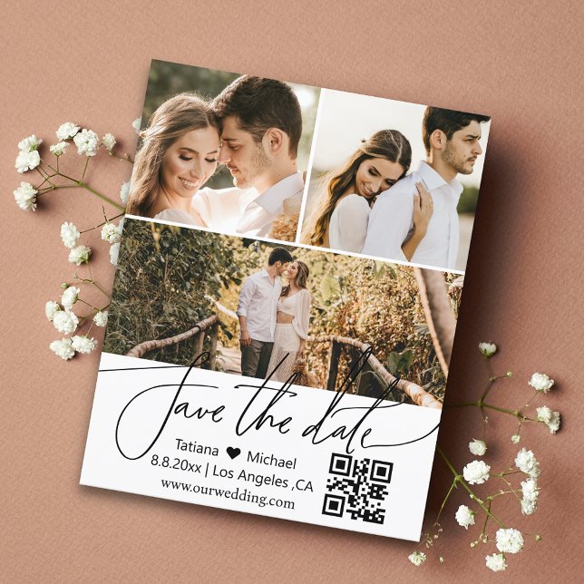 qr code 3 photo collage  save the date invitation (Creator Uploaded)