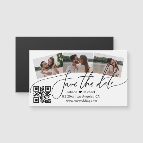  qr code  3 photos collage save the date magnet