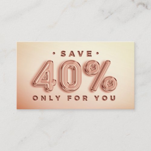 QR CODE 40OFF DICOUNT PROMOTIONAL ROSE GOLD BUSINESS CARD