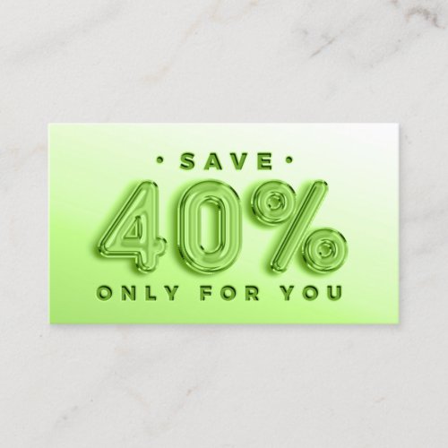 QR CODE 40OFF DISCOUNT PROMOTIONAL GREEN BUSINESS CARD