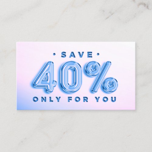 QR CODE 40OFF DISCOUNT PROMOTIONAL PINK BLUE BUSINESS CARD