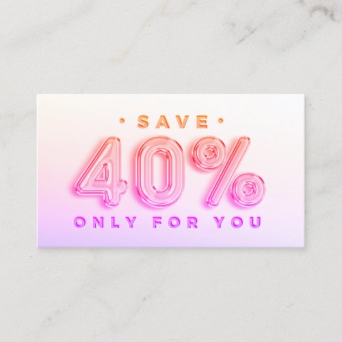 QR CODE 40OFF DISCOUNT PROMOTIONAL PINK BUSINESS CARD