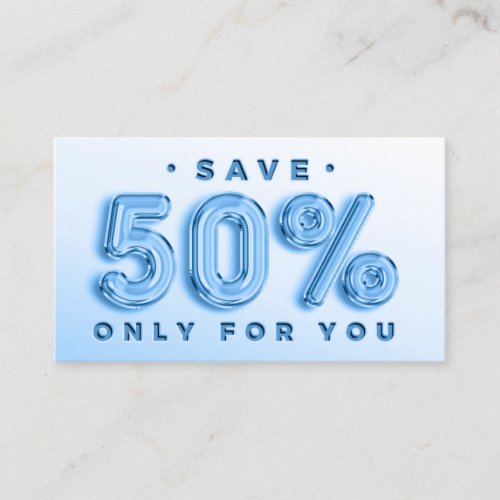 QR CODE 50OFF DISCOUNT PROMOTIONAL BLUE BUSINESS CARD