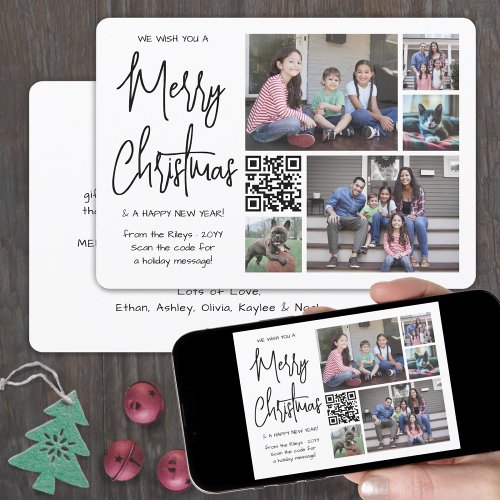 QR Code 5 Photo We Wish You Merry Christmas Simple Holiday Card
