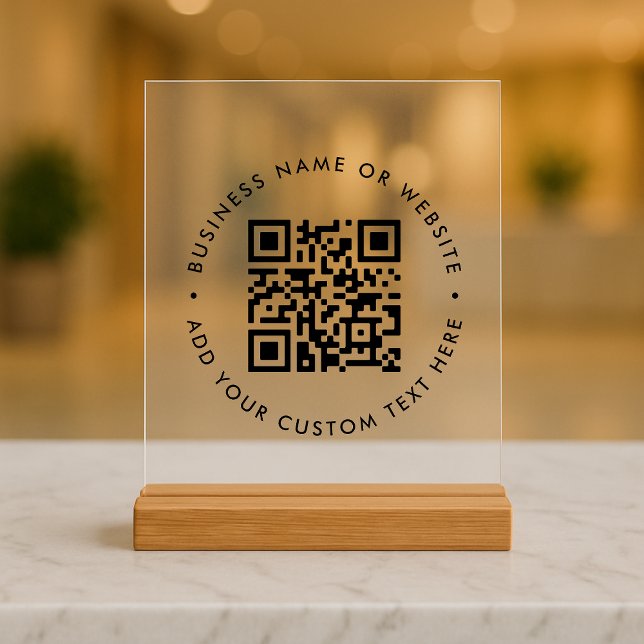QR Code Acrylic Sign | Business Tabletop Signage (Interactive editable QR code acrylic signs to promote your business, products or services.)
