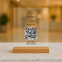 QR Code Acrylic Sign | Menu 8x10 Wood Block Stand