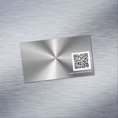 QR Code Ad Plain Sliver Metal Stainless Steel Look Business Card Magnet