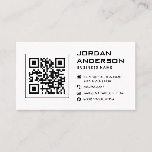 QR code add logo modern social media icons white Business Card