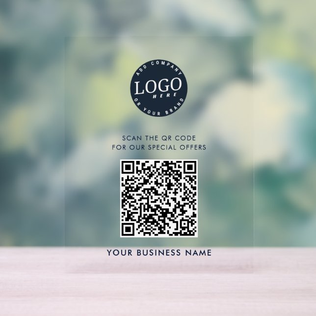 QR Code Add Website Business Logo Simple Acrylic Sign (Neutral)