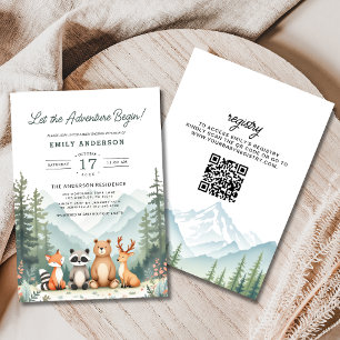 QR Code Adventure Begins Woodland Baby Shower Invitation