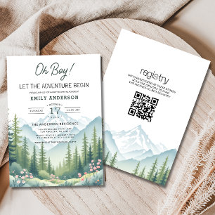 QR Code Adventure Begins Woodland Baby Shower Invitation