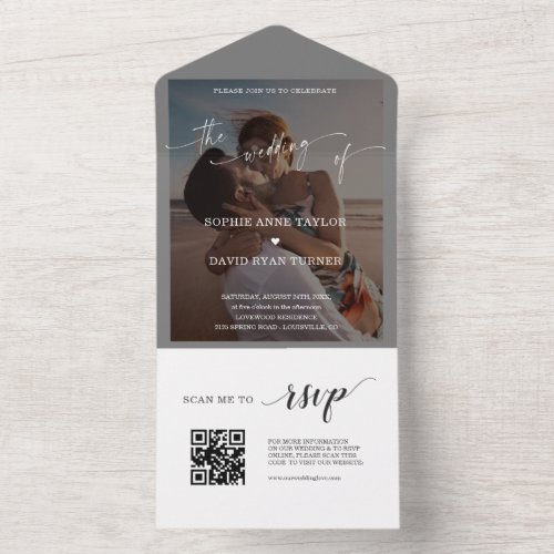 QR Code Airy Greenery Photo Wedding   All In One Invitation