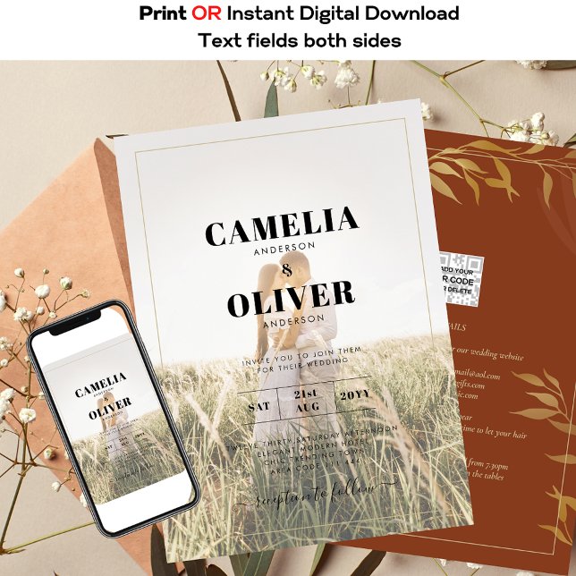 QR Code All-in-1 Rustic Terracotta GOLD Wedding Invitation (Creator Uploaded)
