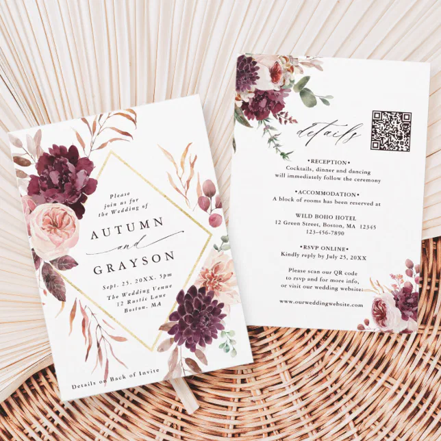 QR Code All In One Autumn Romance Wedding Invitation | Zazzle