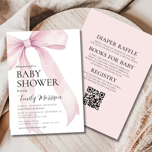 QR Code All in One Blush Pink Bow Girl Baby Shower