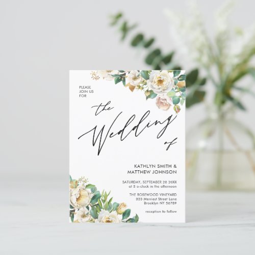 QR Code All In One Elegant Peony Floral Wedding Invitation Postcard