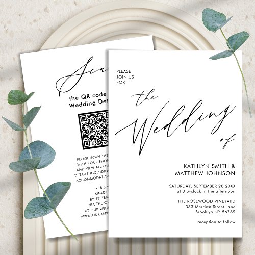 QR Code All In One Elegant Script Simple Wedding Invitation