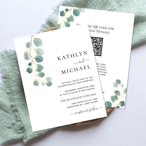 QR Code All In One Eucalyptus Green Modern Wedding Flyer