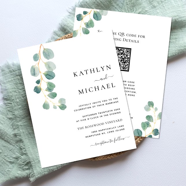 QR Code All In One Eucalyptus Green Modern Wedding Flyer (Creator Uploaded)