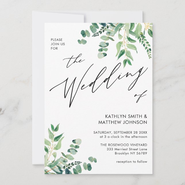 QR Code All In One Eucalyptus Greenery Wedding Invitation (Front)