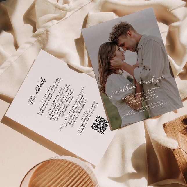 QR code | All in one Modern Elegant Script Wedding Invitation (Creator Uploaded)