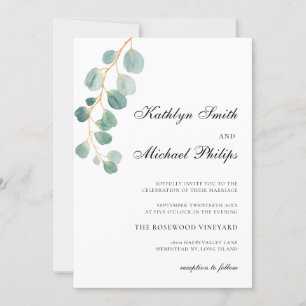 QR Code All In One Modern Eucalyptus Green Wedding Invitation