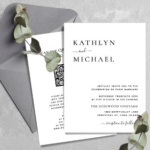 QR Code All In One Modern Typography Chic Wedding Invitation