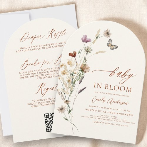 Wildflower Neutral Floral or wildflower baby shower invitation
