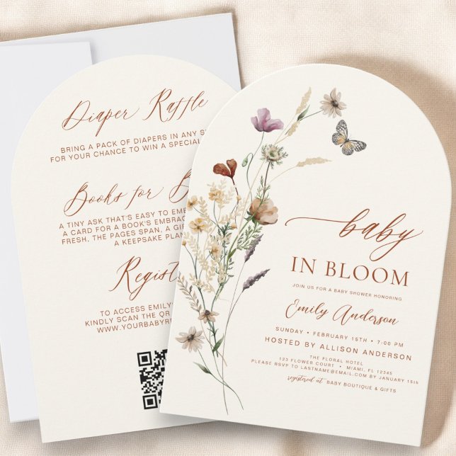 QR Code All in One Wildflower Baby in Bloom Shower Invitation (Creator Uploaded)