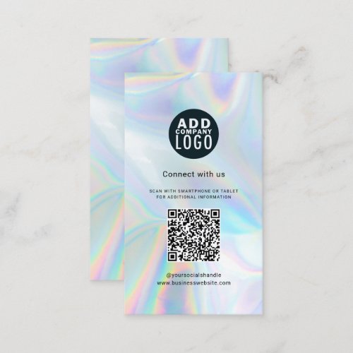QR Code and Business Logo Holographic Elegant Business Card