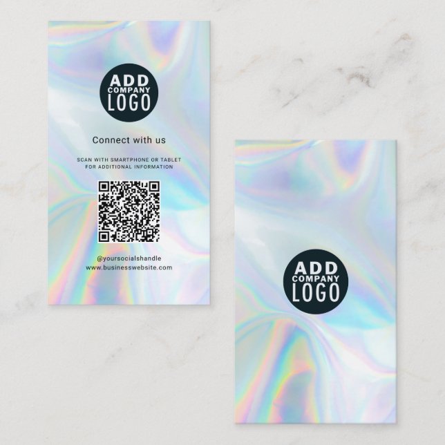 QR Code and Business Logo Holographic Elegant Card (Front/Back)