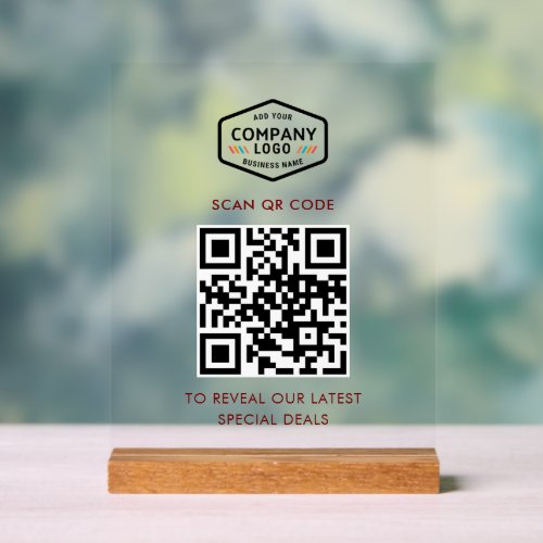 QR Code and Business Logo Minimalist Acrylic Sign