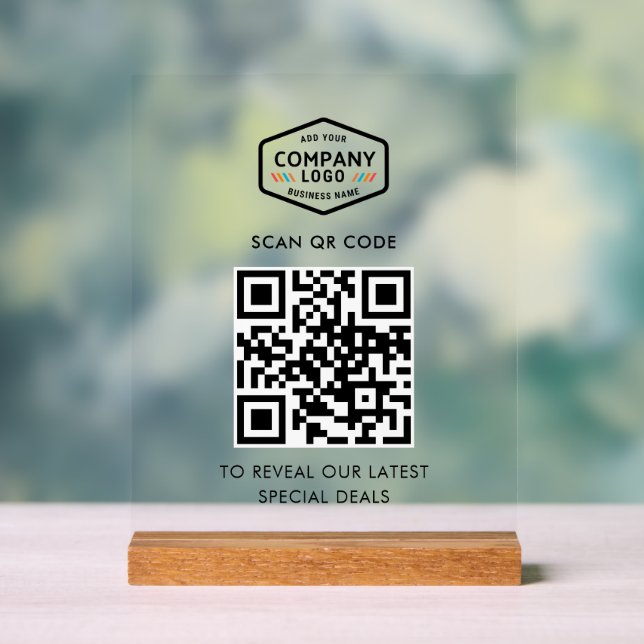 QR Code and Business Logo Minimalist Acrylic Sign (Neutral)