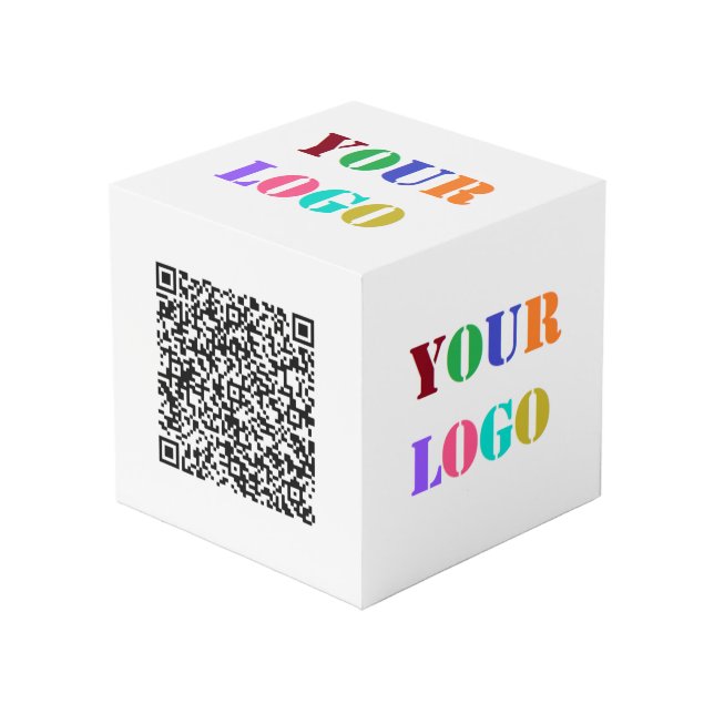 QR Code and Business Logo Promotional Cube Example | Zazzle